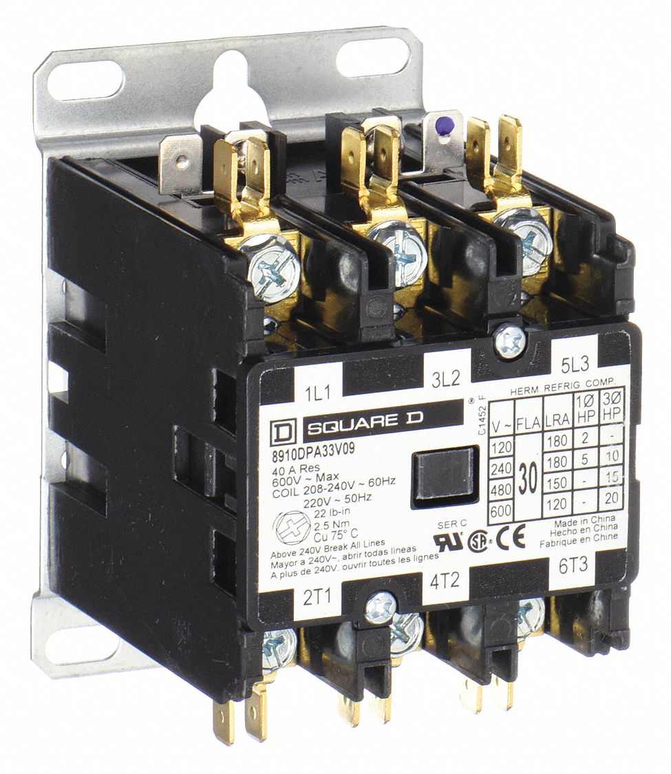 DEFINITE PURPOSE MAGNETIC CONTACTOR, 3 POLES, 480V AC, 30 A, NON-REVERSING