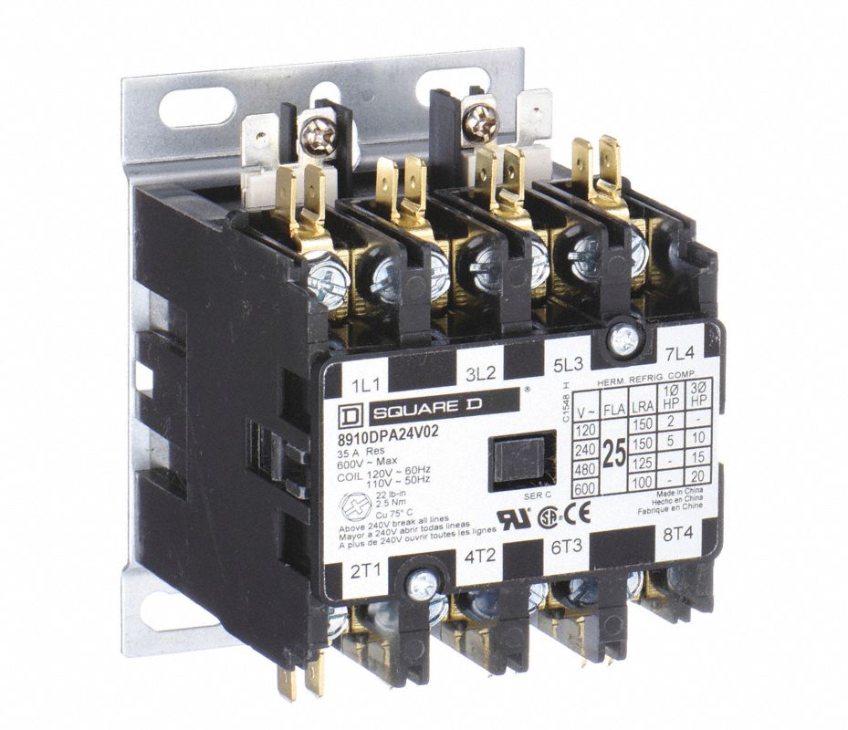 SQUARE D Contactor, 24VCA, Número de Polos 4, Reversible: No, Amperaje ...