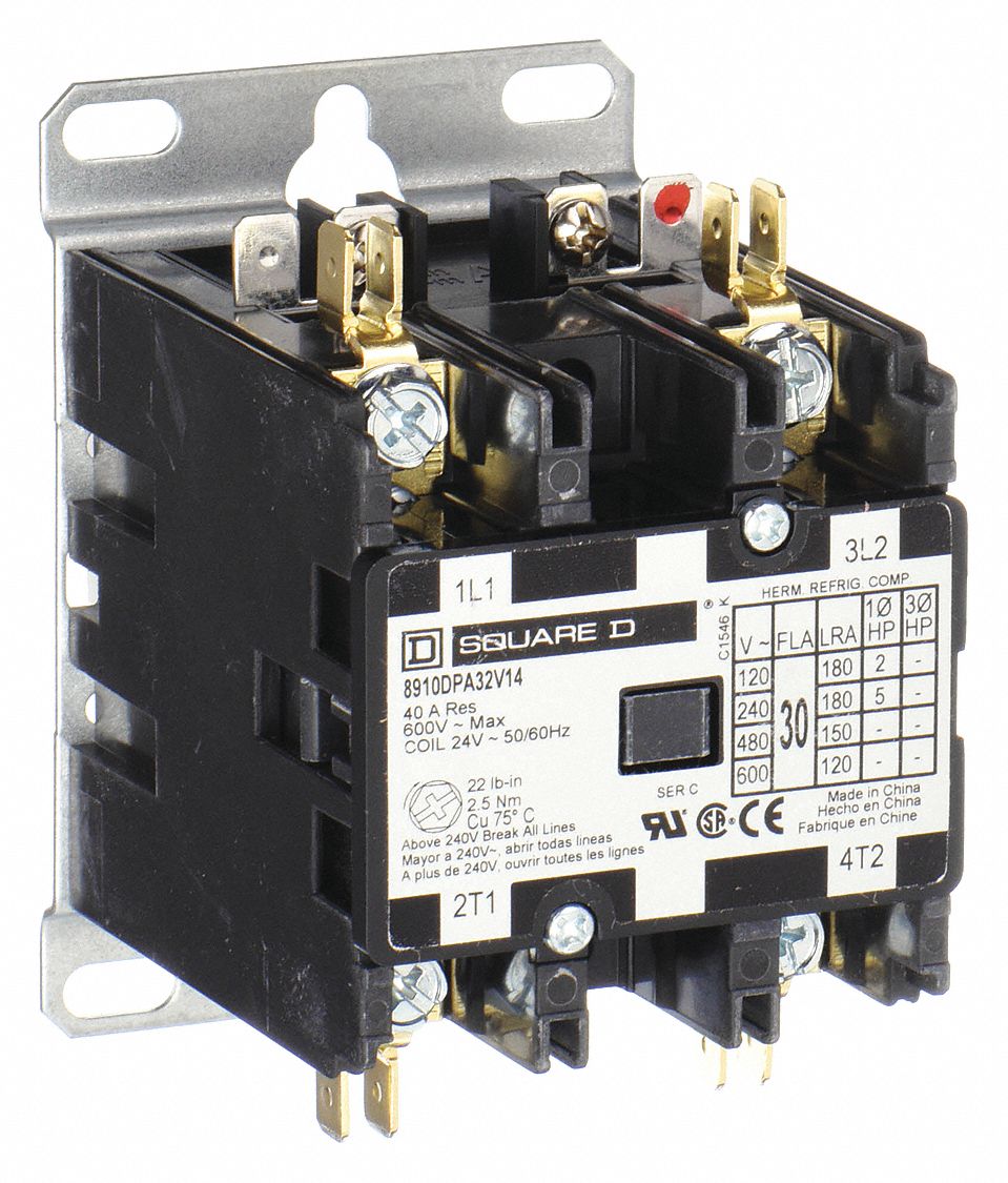 Definite Purpose Magnetic Contactor: 2 Poles, 208-240V AC, 30 A, Non-Reversing