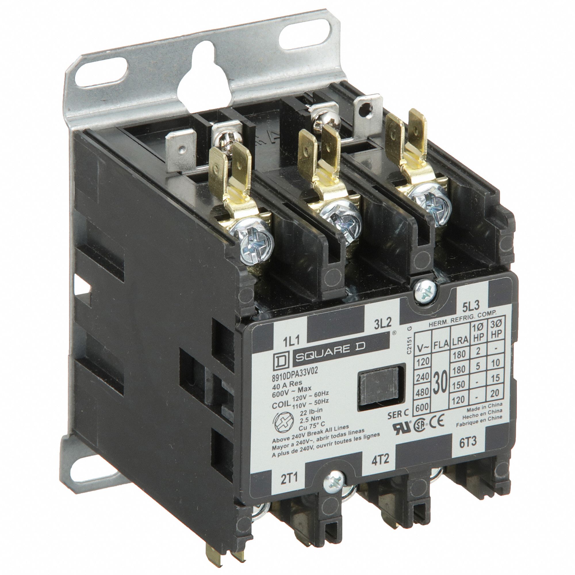 Definite Purpose Magnetic Contactor: 3 Poles, 120V AC, 30 A, Non-Reversing