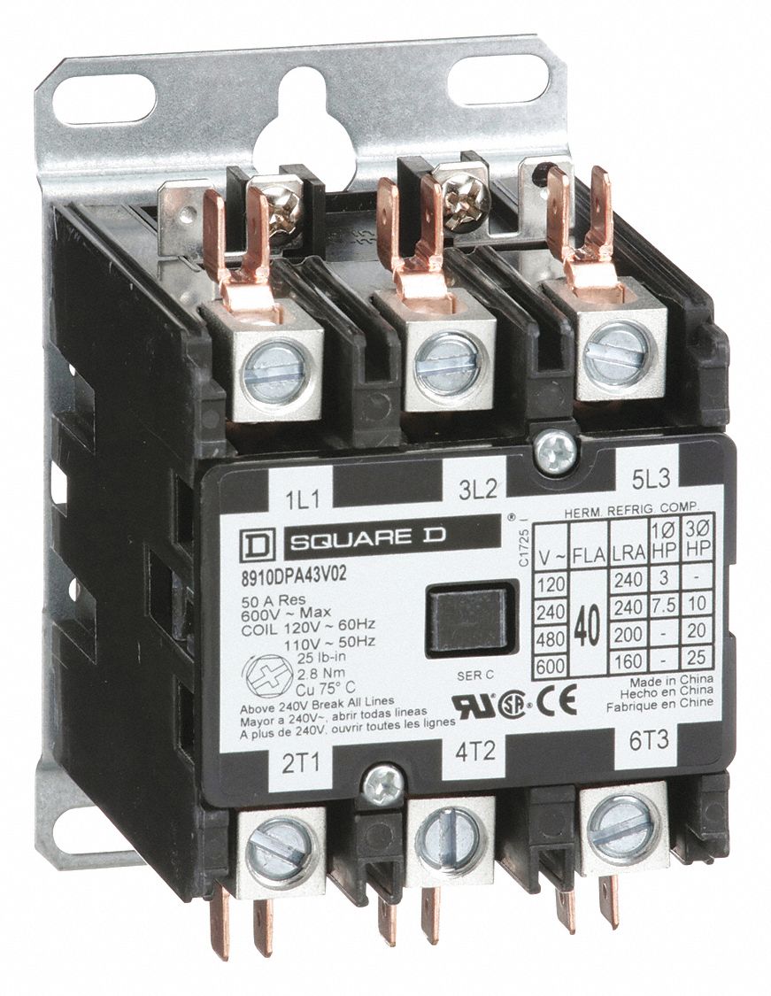 SQUARE D 120VAC Definite Purpose Contactor; No. of Poles 3 ... furnas contactor wiring diagram 