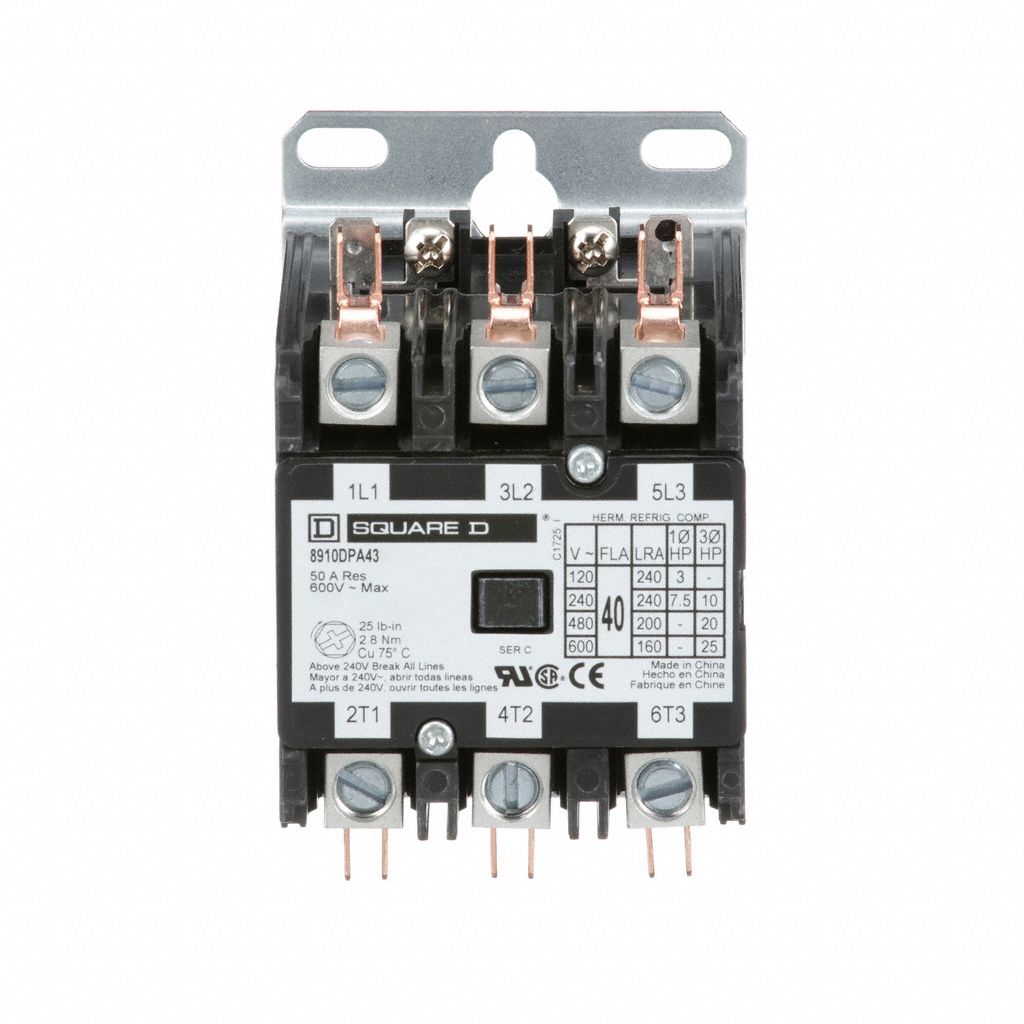 Definite Purpose Magnetic Contactor: 3 Poles, 277V AC, 40 A, Non-Reversing