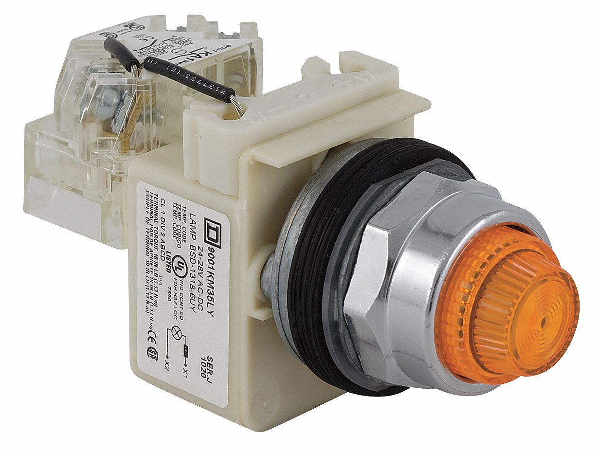 Pilot Light: 30 mm Panel Mounting Size, Amber, LED, 9001K Series