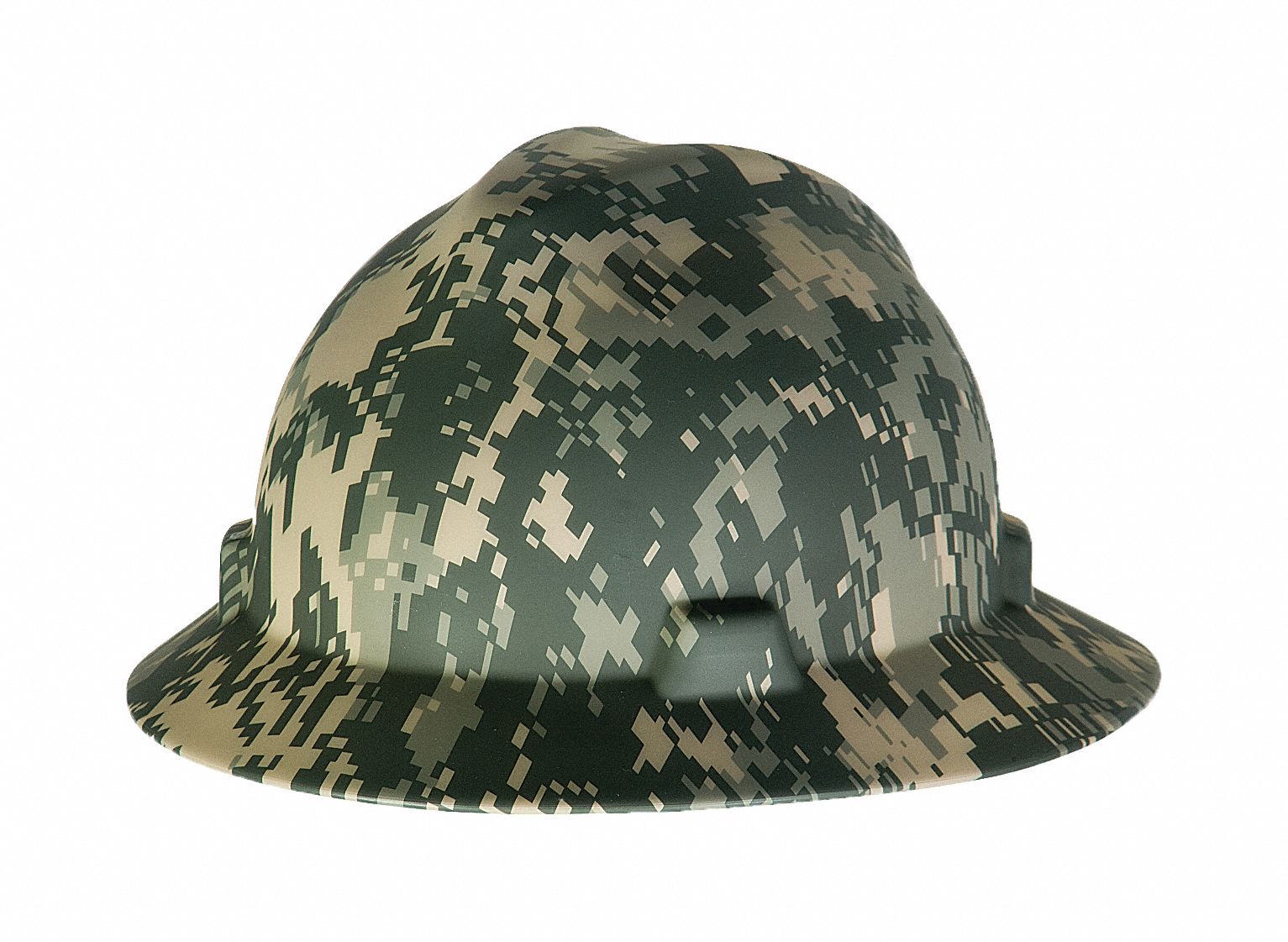 Hard Hat: Camouflage, No Graphics, Ratchet (4-Point), Ratchet, Polyethylene, Side-Slots, MSA