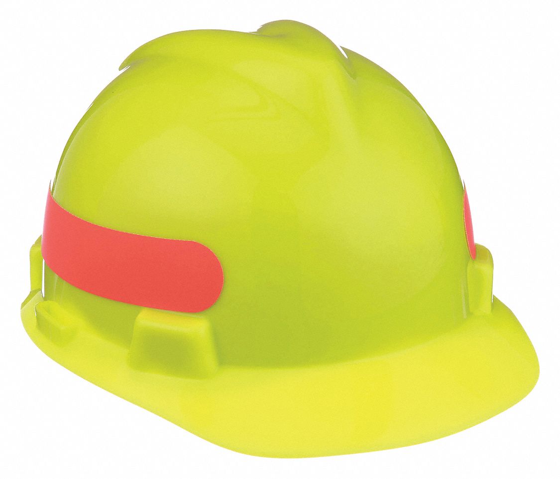 CASQUE À FENTES, CSA, TYPE 1, CLASSE E, PE, CLIQUET 4 PTS, BORD AVANT, JAUNE VERT HTE VISIBILITÉ