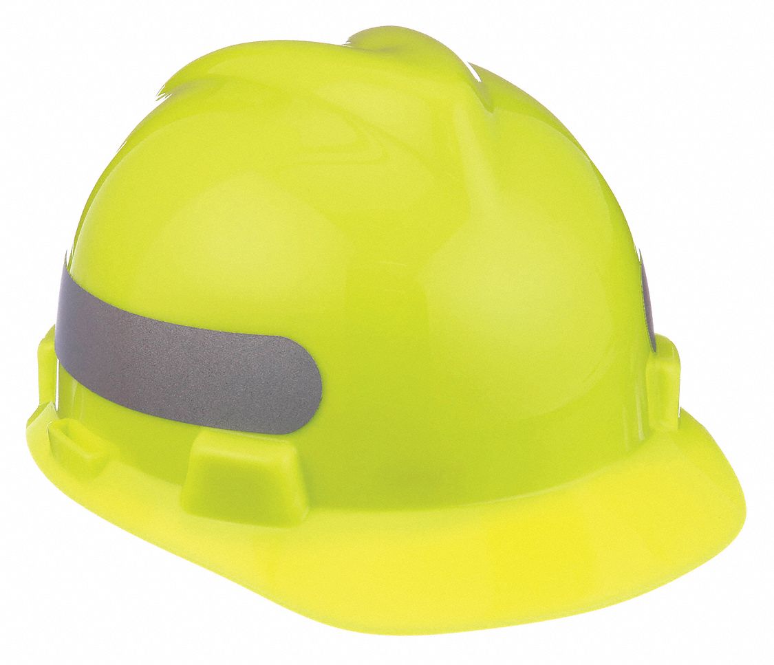 CASQUE À FENTES, CSA, TYPE 1, CLASSE E, PE, CLIQUET 4 PTS, BORD AVANT, JAUNE VERT HTE VISIBILITÉ