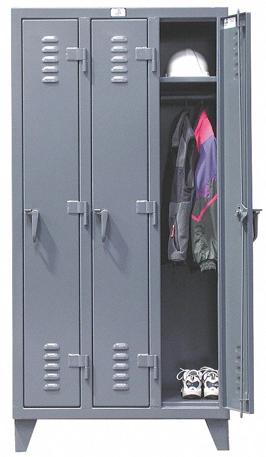 STRONG HOLD Wardrobe Locker: 98 in x 18 in x 78 in, 1 Tiers, 8 Units Wide,  8 Lockers, Louvered, Gray