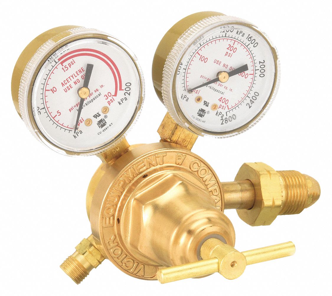 VICTOR GAS REGULATOR, 1 STAGE, CGA 510 INLET, 9/16"18 M LH OUTLET, 15 PSIG, NEOPRENE DIAPHRAGM