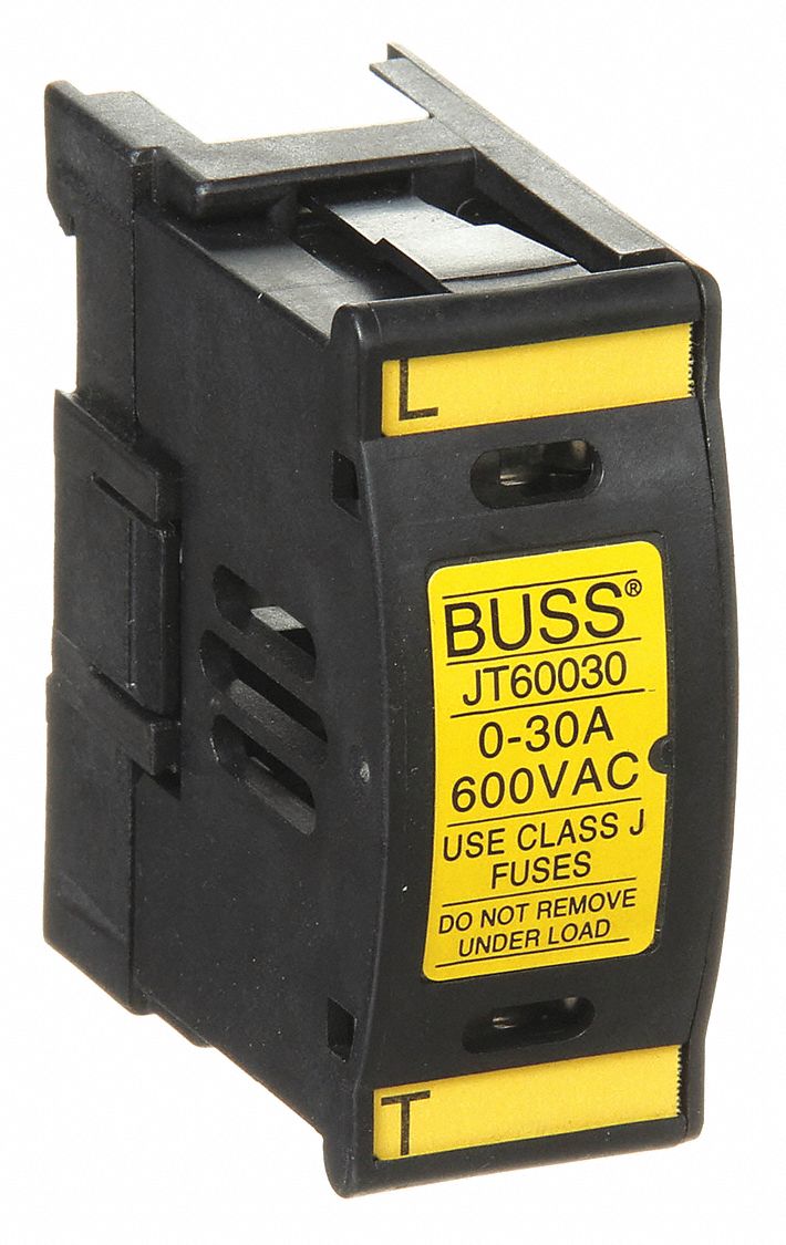 FINGER-SAFE FUSE BLOCK, 1 POLE, 0 TO 30 A, 600V AC/DC, BOX LUG, NONINDICATING, J