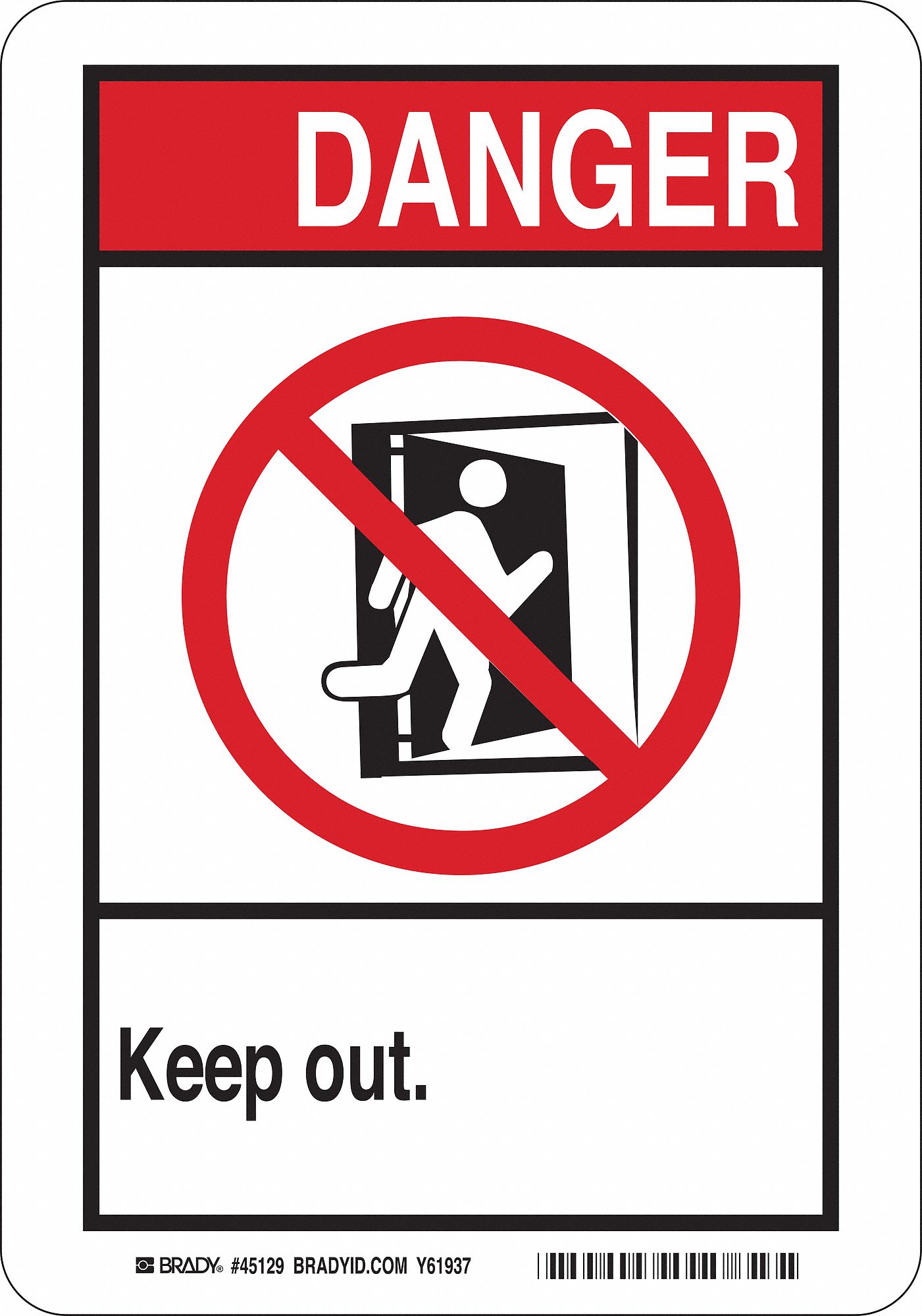 DANGER SIGN, FIBREGLASS,7 IN WIDTH, 10 IN HEIGHT, WHITE, WITH MOUNTING HOLES