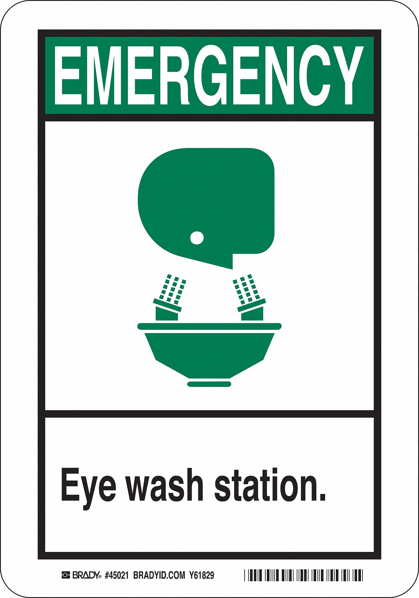 EYE WASH SIGN, POLYESTER, 10 IN WIDTH, 14 IN HEIGHT, WHITE, ADHESIVE SURFACE