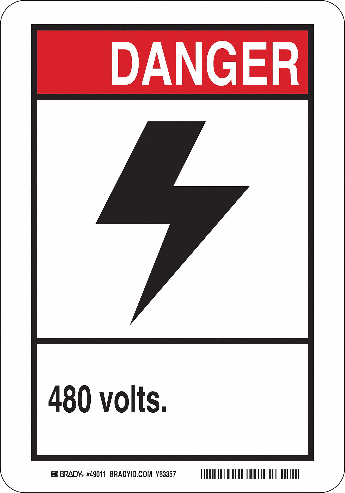 Danger Sign, 480 Volts, Header Danger, Rectangle, 10 in Height, 7
