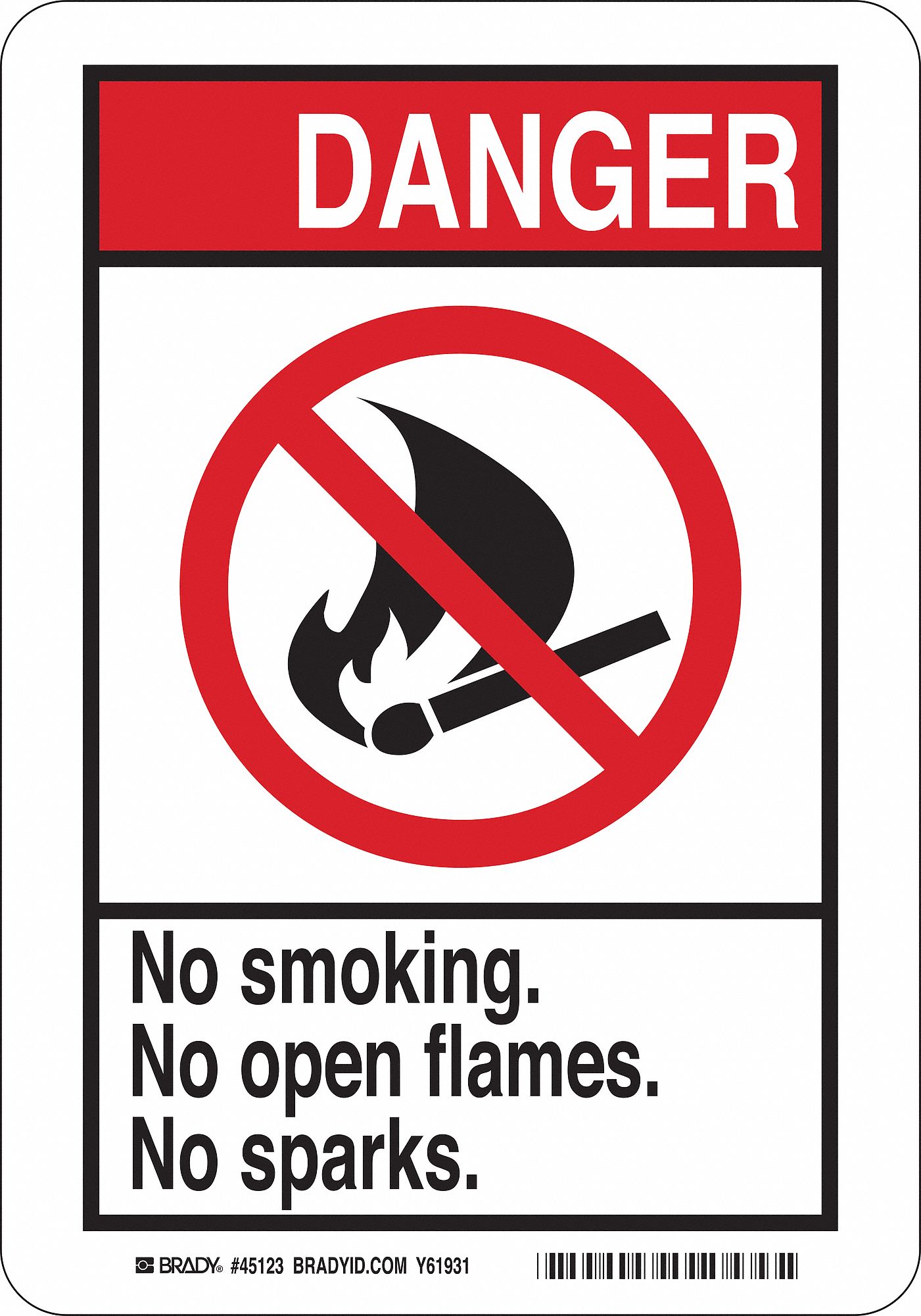 NO SMOKING SIGN, DANGER HEADER, PLASTIC, 10 IN X 7 IN, WITH MOUNTING HOLES, NOT RETROREFLECTIVE