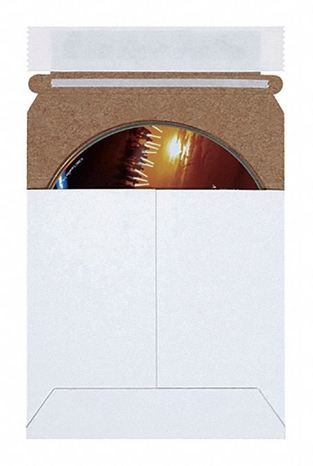 Mailer Envelopes: 5 1/8 in x 5 5/8 in, 0.02 in Material Thick, With Tear Strip, White, 200 PK