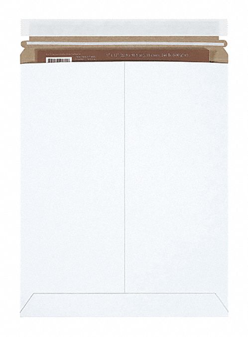 Mailer Envelopes: 11 in x 13 1/2 in, 0.028 in Material Thick, With Tear Strip, White, 100 PK