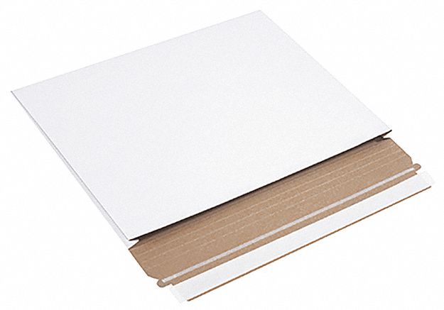 Mailer Envelopes: 12 1/2 in x 9 1/2 in, 0.02 in Material Thick, With Tear Strip, White, 100 PK