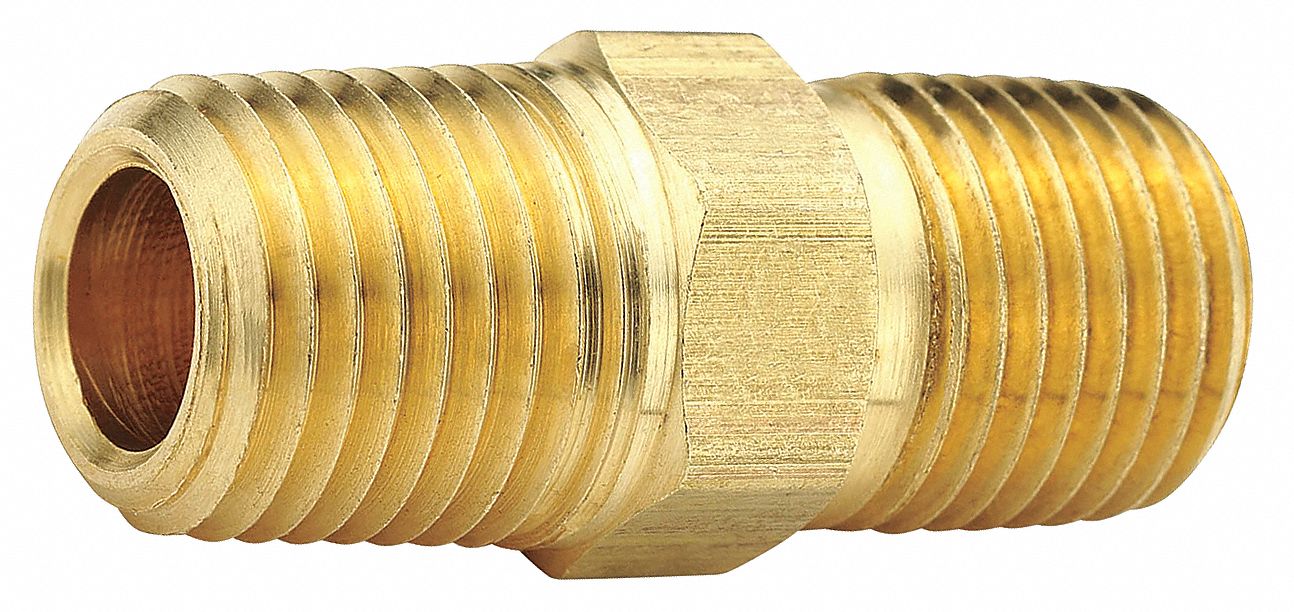 PARKER Hex Nipple: Brass, 1/2 in x 3/8 in Fitting Pipe Size, Male NPT x ...