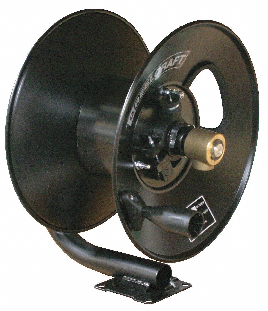 HAND CRANK HOSE REEL: 100 FT (⅜ IN I.D.), 13¼ IN L X 19½ IN W X 15 ⅝ IN H, BRASS