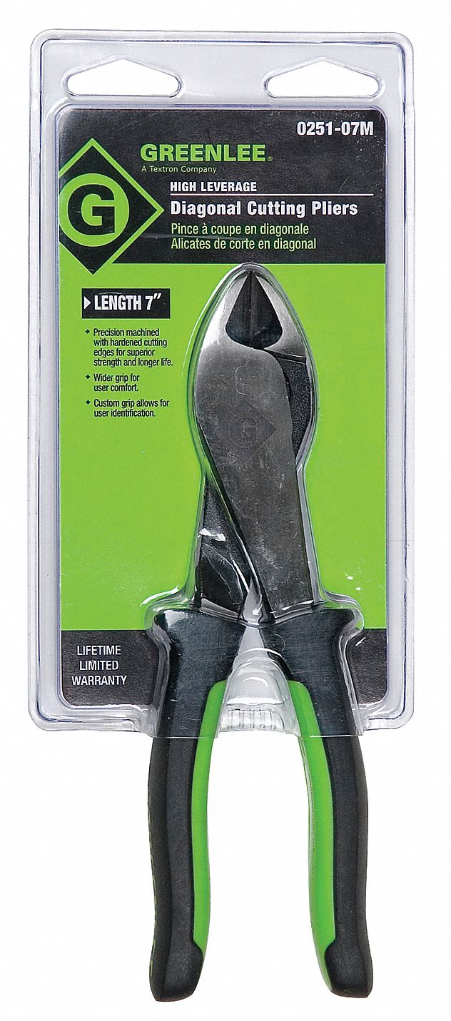 GREENLEE Diagonal Cutting Pliers, Cut Flush, Jaw Width 3/4 in, Jaw