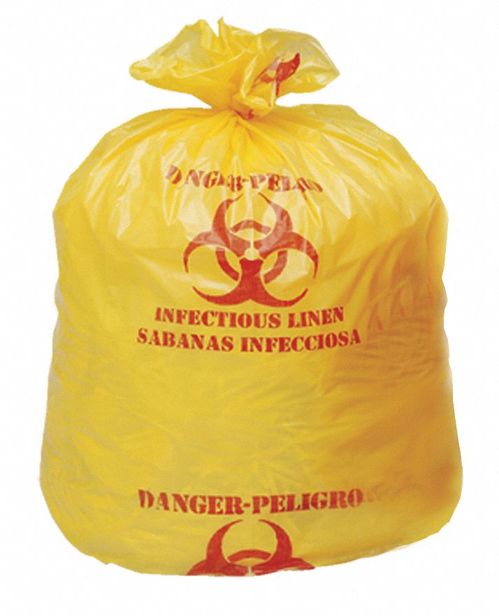 ABILITY ONE Biohazard Bags, 30 to 33 gal, LLDPE, Yellow, Infectious