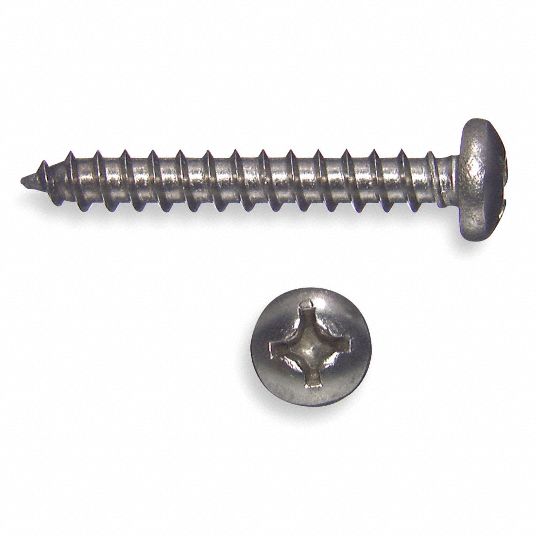 GRAINGER APPROVED 10 x — ZincPlated Case Hardened Steel Sheet Metal Screw with Pan Head Type