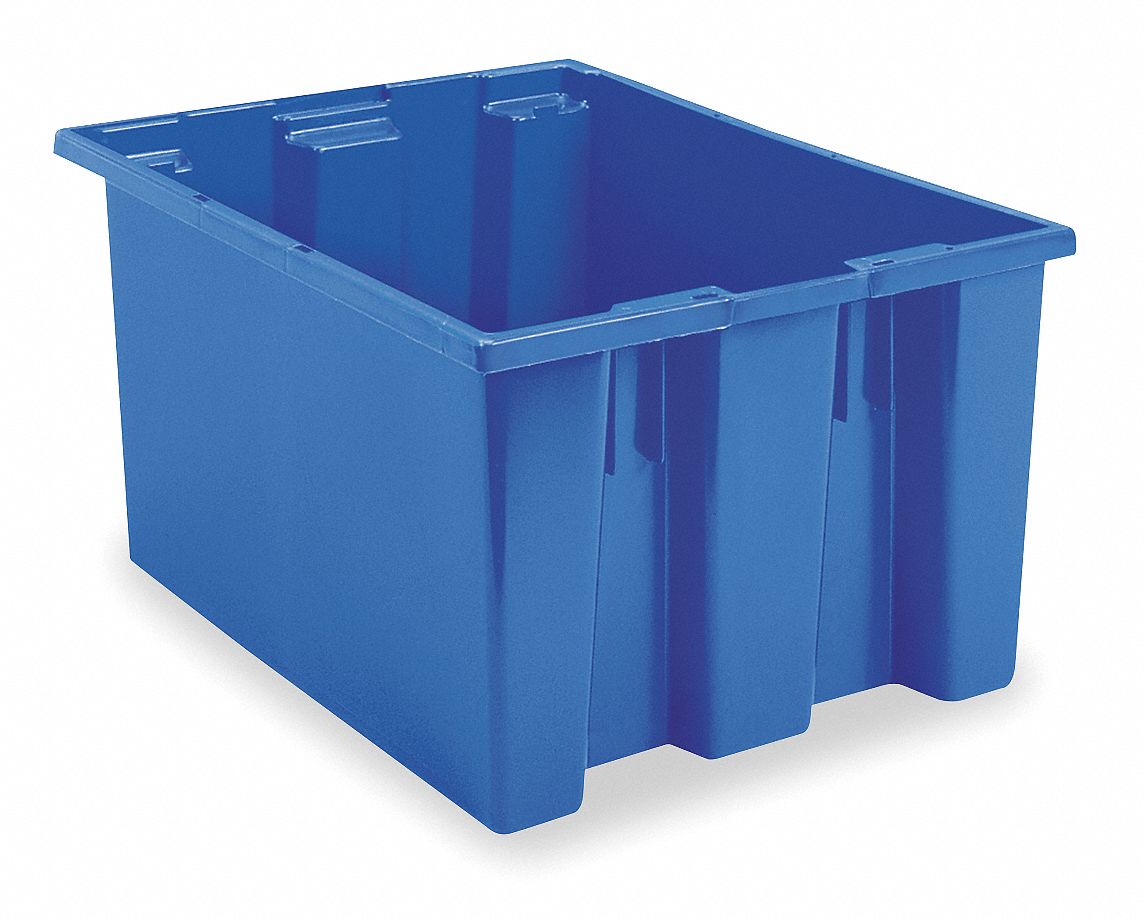 Stacking and Nesting Tote: 12.9 gal, 23 1/2 in x 15 1/2 in x 12 in, Blue, Lid Not Included