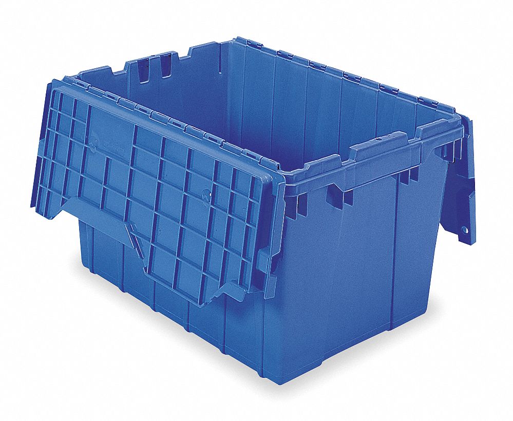 Attached Lid Container,1.12 cu ft,Blue