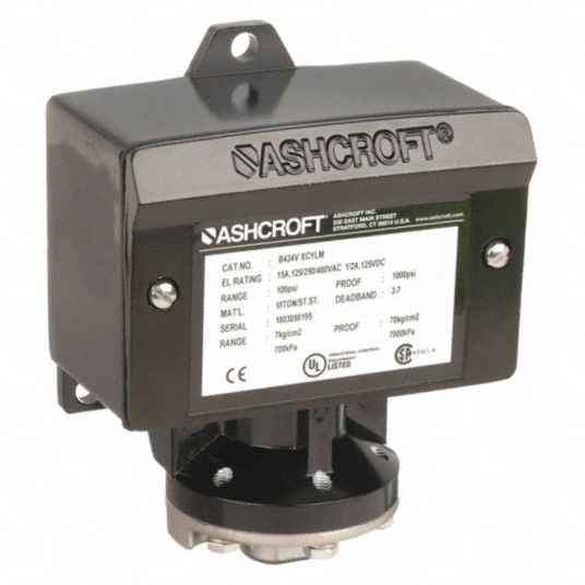 ASHCROFT Pressure Switch: 10 to 100 psi, 1.5 to 5.0 psi, 1-Port 1/4 in  FNPT, SPDT, 13/3/4/4X