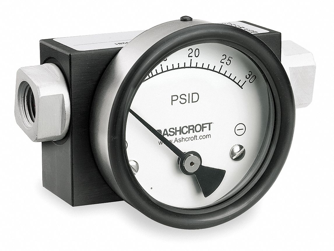 ASHCROFT Differential Pressure Gauge 0 to 30 psid, InLine, 1/4 in NPT