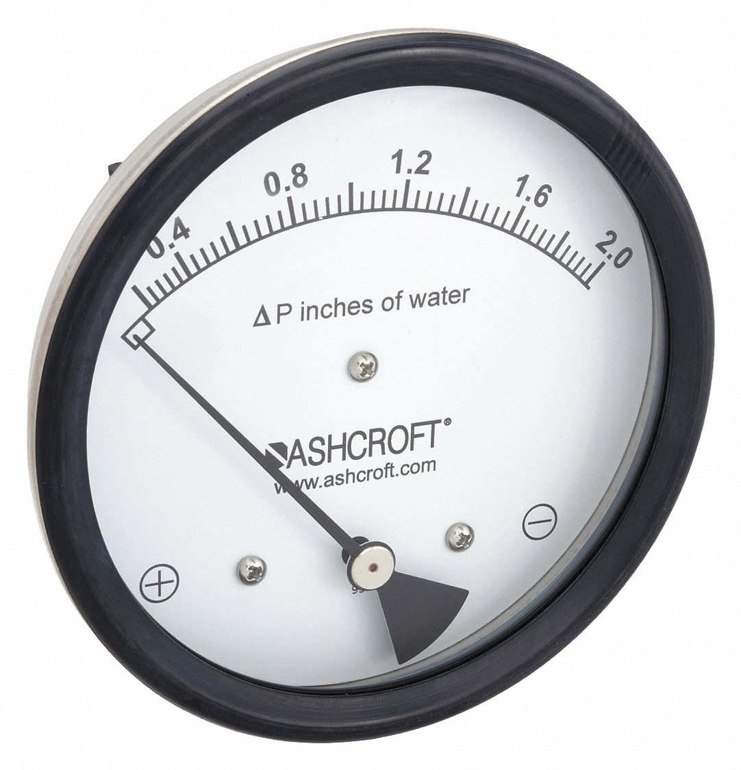ASHCROFT, 0 to 2 in wc, Dual InLine or Back, Differential Pressure