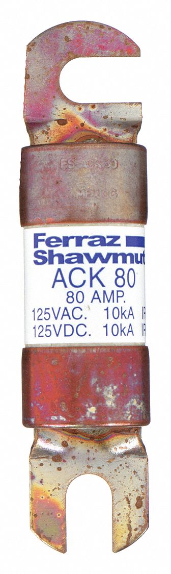 Forklift Limiter Fuse: Bolt-On, Time-Delay, 80 A, 125 V DC, Non-Indicating