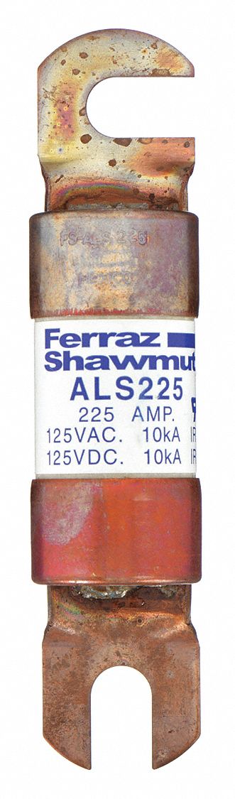 Forklift Limiter Fuse: Bolt-On, Gen Purpose, 225 A, 125 V DC, Non-Indicating