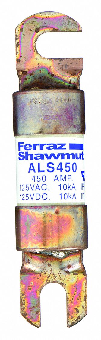 Forklift Limiter Fuse: Bolt-On, Gen Purpose, 450 A, 125 V DC, Non-Indicating
