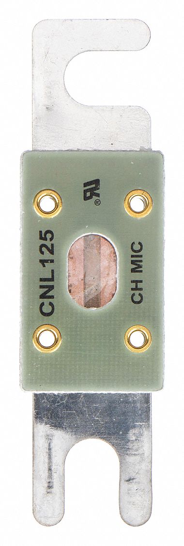 Forklift Limiter Fuse: Bolt-On, Time-Delay, 125 A, 80 V DC, Indicating, AC- & DC-Compatible