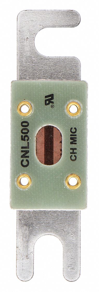 Forklift Limiter Fuse: Bolt-On, Time-Delay, 500 A, 80 V DC, Indicating, AC- & DC-Compatible