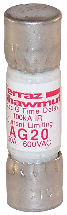 Fuse: Class G, AG Series, Time-Delay, 20 A, 600 V AC, Non-Indicating