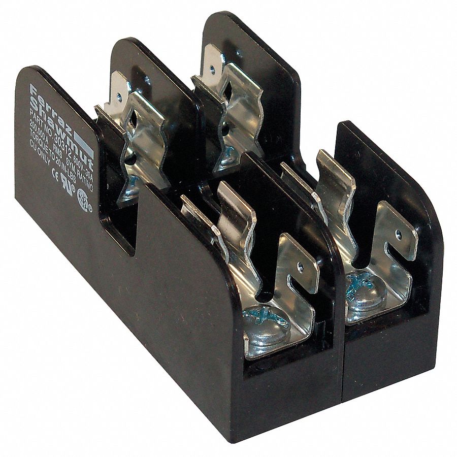 FUSE BLOCK, FITS INDUSTRIAL FUSE TYPE, 2 POLES, 0 TO 30 A, 250V AC/DC
