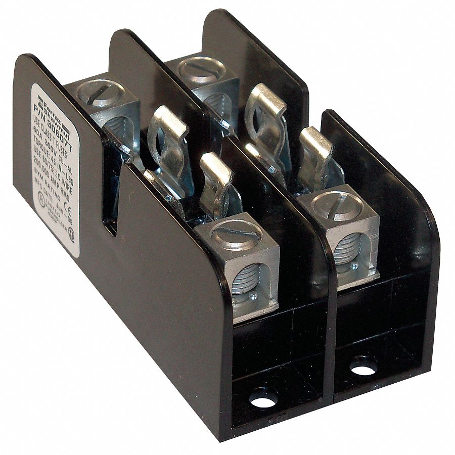 FUSE BLOCK, FITS INDUSTRIAL FUSE TYPE, 2 POLES, 31 TO 60 A, 300V AC/DC