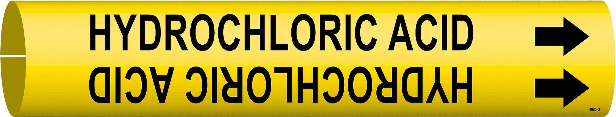Pipe Marker: Hydrochloric Acid, Yellow, Black, Fits 4 to 6 in Pipe O.D., 1 Pipe Markers, With Arrows