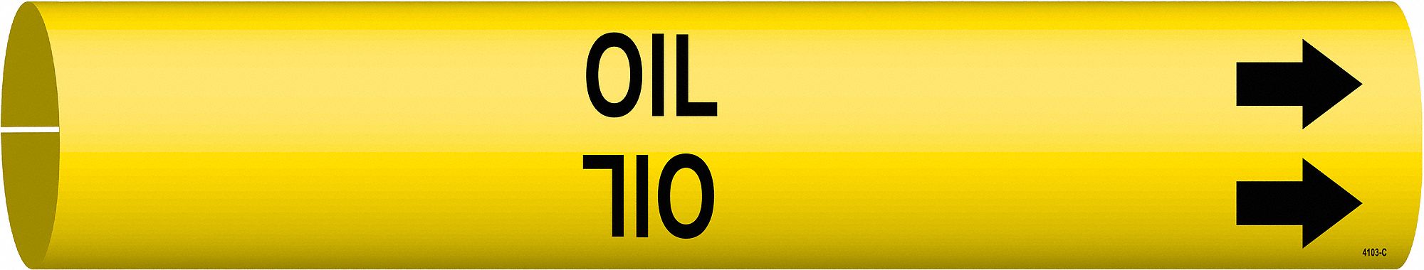 Pipe Marker: Oil, Yellow, Black, Fits 2 1/2 to 3 7/8 in Pipe O.D., 1 Pipe Markers, With Arrows