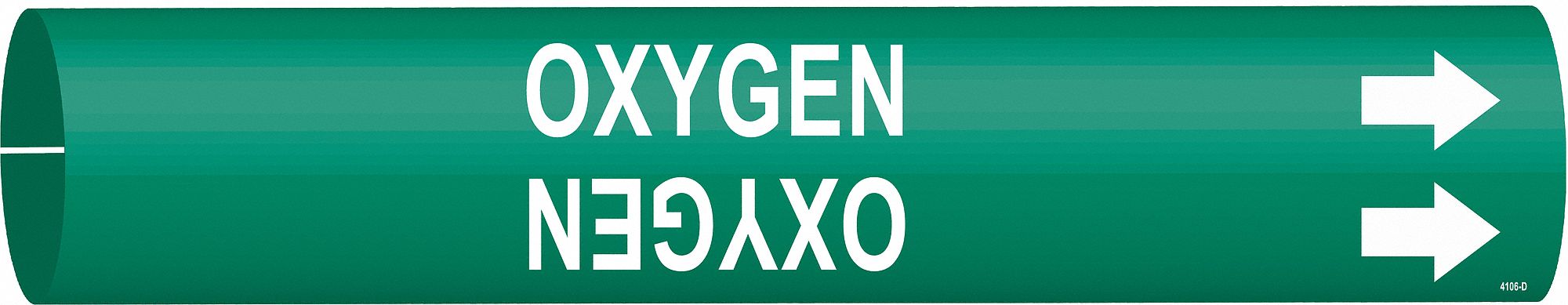 Pipe Marker: Oxygen, Green, White, Fits 4 to 6 in Pipe O.D., 1 Pipe Markers, With Arrows