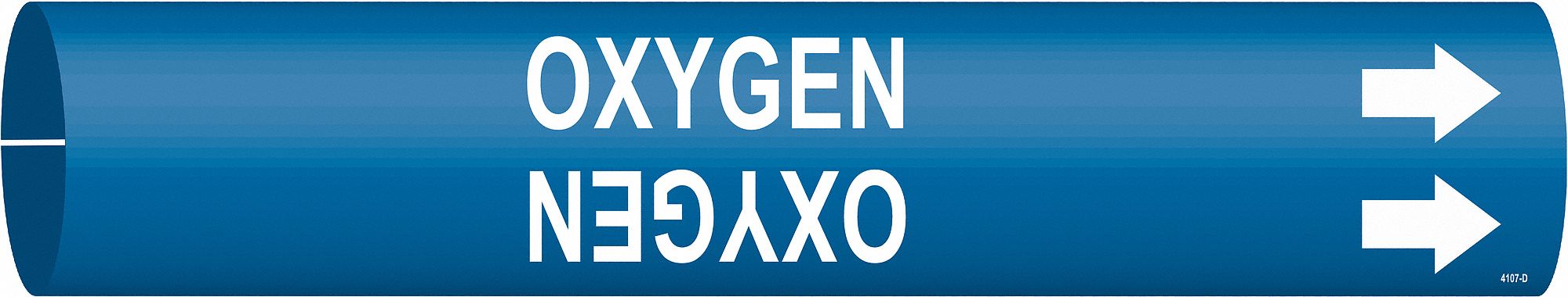 Pipe Marker: Oxygen, Blue, White, Fits 4 to 6 in Pipe O.D., 1 Pipe Markers, With Arrows