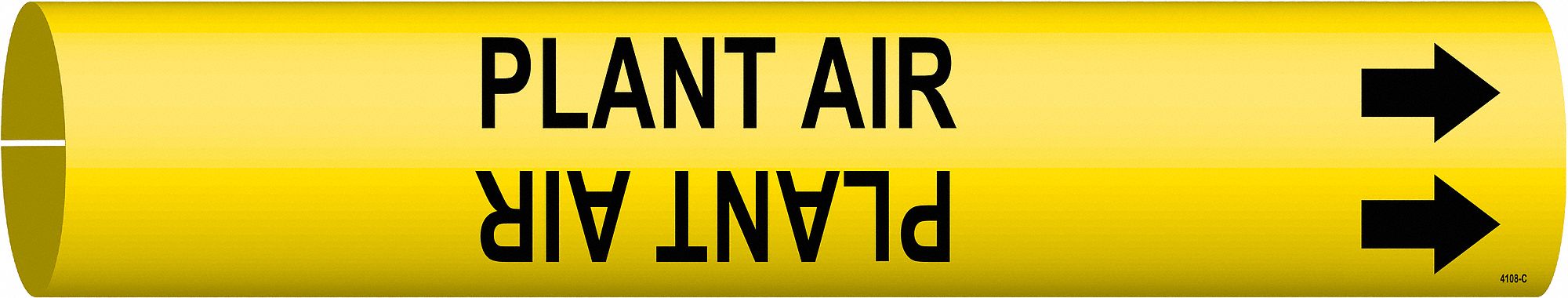 Pipe Marker: Plant Air, Yellow, Black, Fits 2 1/2 to 3 7/8 in Pipe O.D., 1 Pipe Markers, With Arrows