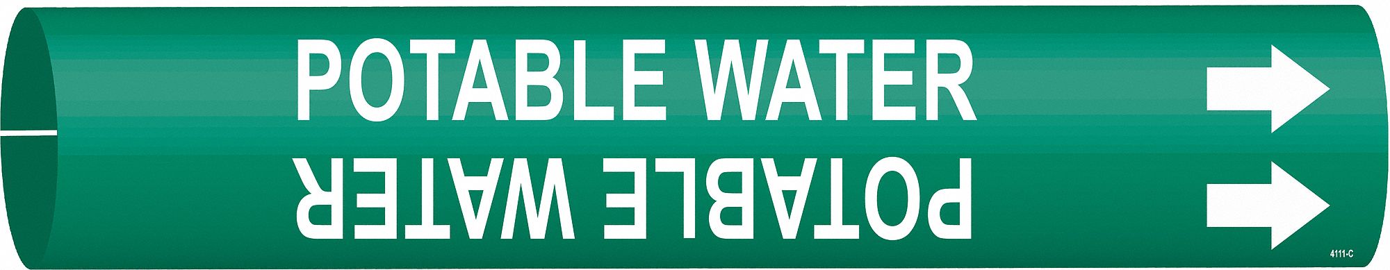 Pipe Marker: Potable Water, Green, White, Fits 2 1/2 to 3 7/8 in Pipe O.D., 1 Pipe Markers