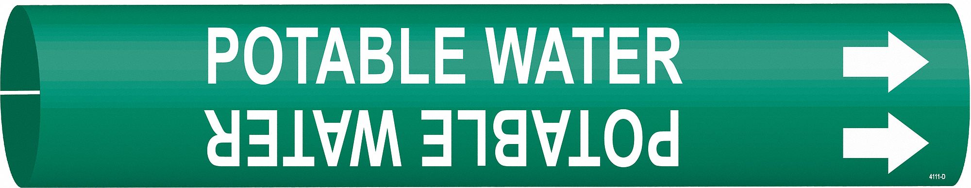 Pipe Marker: Potable Water, Green, White, Fits 4 to 6 in Pipe O.D., 1 Pipe Markers, With Arrows
