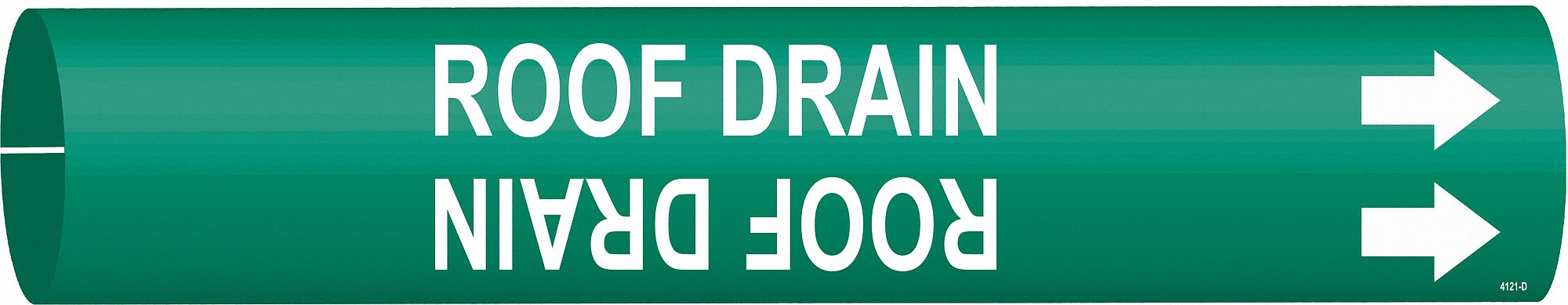 Pipe Marker: Roof Drain, Green, White, Fits 4 to 6 in Pipe O.D., 1 Pipe Markers, With Arrows