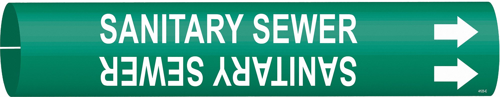 Pipe Marker: Sanitary Sewer, Green, White, Fits 2 1/2 to 3 7/8 in Pipe O.D., 1 Pipe Markers