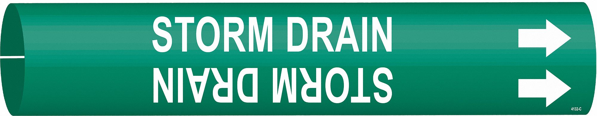 Pipe Marker: Storm Drain, Green, White, Fits 2 1/2 to 3 7/8 in Pipe O.D., 1 Pipe Markers