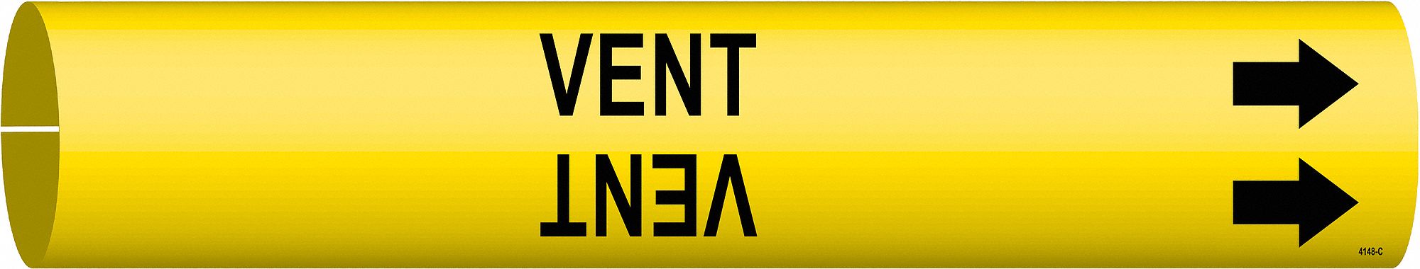 Pipe Marker: Vent, Yellow, Black, Fits 2 1/2 to 3 7/8 in Pipe O.D., 1 Pipe Markers, With Arrows