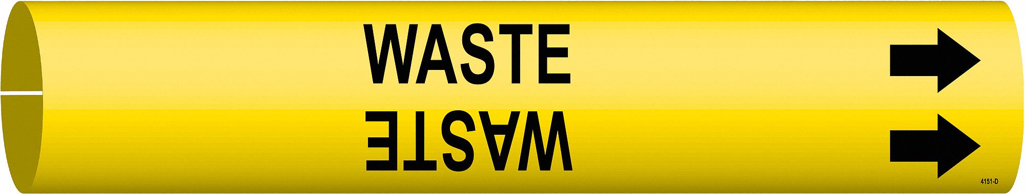 Pipe Marker: Waste, Yellow, Black, Fits 4 to 6 in Pipe O.D., 1 Pipe Markers, With Arrows